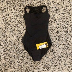 Black brand new with tags Meryl Sport Leotard with lace back Size 6 bust panel